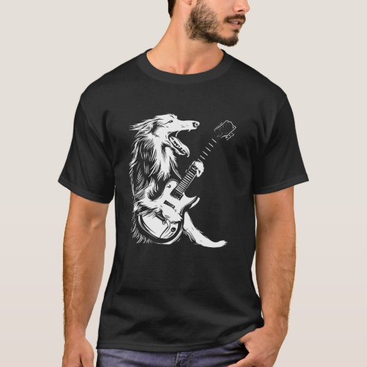 ドッグギタリストギター – ボルゾイパパママ Tシャツ (正面)