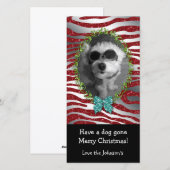 ドッグクリスマスかわいいフォトフレームゼブラグリッター シーズンカード (正面/裏面)