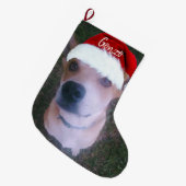 ドッグクリスマスの写真パーソナライズされた名 ラージクリスマスストッキング (正面 (吊り時))