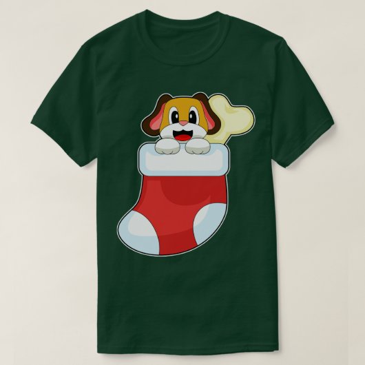 ドッグクリスマスクリスマスソックス Tシャツ (デザイン正面)