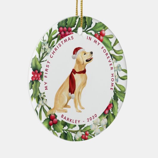 ドッグクリスマスゴールデンレトリエバーミストレトーホリデー セラミックオーナメント (右)