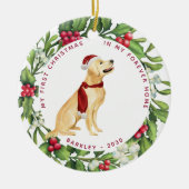ドッグクリスマスゴールデンレトリエバーミストレトーホリデー セラミックオーナメント (正面)