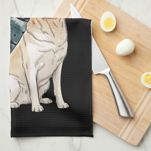 ドッグクリスマスツリーパーティードッグラバークリスマス キッチンタオル (四つ折り)