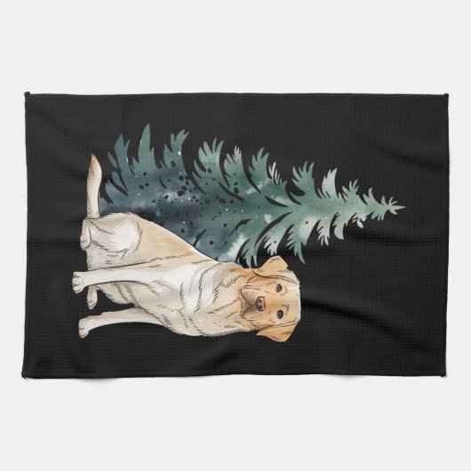 ドッグクリスマスツリーパーティードッグラバークリスマス キッチンタオル (横)