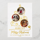 ドッグクリスマスツリーペット3枚の写真 箔シーズンカード (正面)