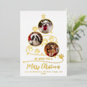 ドッグクリスマスツリーペット3枚の写真 箔シーズンカード (立ち正面)