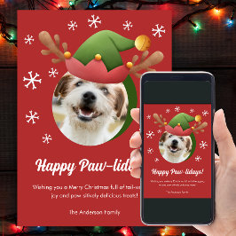 ドッグクリスマスフォト小妖精や小人トナカイ〔雄ジカの〕枝角帽子 シーズンカード