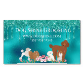 ドッググルーミング ペットシッティング グリッター ロビンズエッグブルー マグネット名刺 (正面)