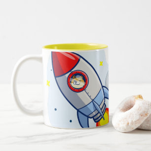 ドッグコイン·トゥ·ザ·ムーン·ロケットマン·宇宙·ドージ暗号 ツートーンマグカップ
