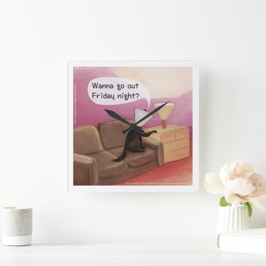 ドッグコーンデートすることおもしろいの壁掛け時計 スクエア壁時計 (ホーム)