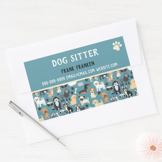 ドッグシッタードッグウォーカーパピーパターン 長方形シール (封筒)