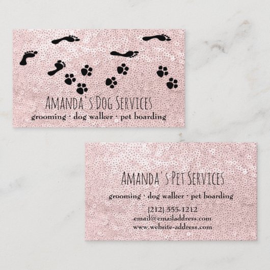 ドッグシッターペットサービスグルーミングポーパスピンク 名刺 (正面/裏面)