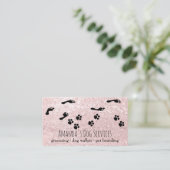 ドッグシッターペットサービスグルーミングポーパスピンク 名刺 (スタンド正面)