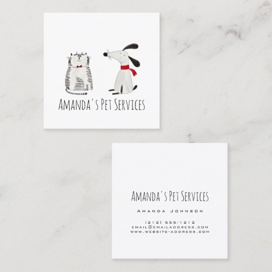 ドッグシッターPETサービスグルーミングかわいいスイーツ スクエア名刺 (正面/裏面)