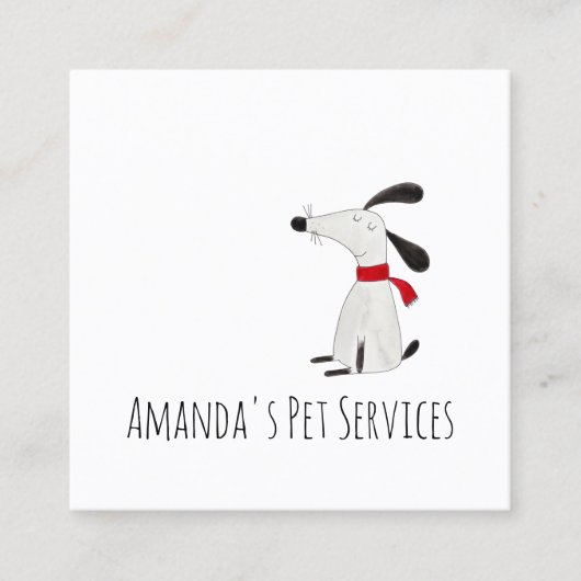 ドッグシッターPETサービスグルーミングかわいいホワイト スクエア名刺 (正面)