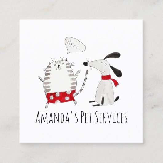 ドッグシッターPETサービスグルーミングかわいい簡単 スクエア名刺 (正面)