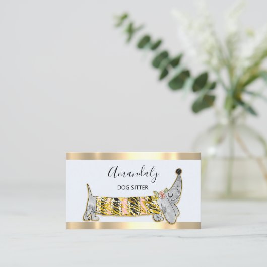 ドッグシッターPETファッションブ気にティックバセットグレー 名刺 (スタンド正面)