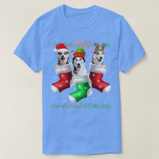 ドッグシベリアハスキークリスマスソックスおもしろいクリスマスパハ Tシャツ (デザイン正面)