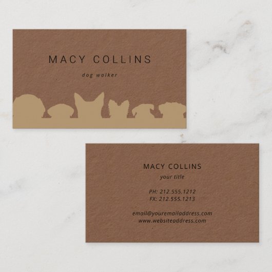 ドッグシル素朴シルエットクラフトビジネスカード 名刺 (正面/裏面)