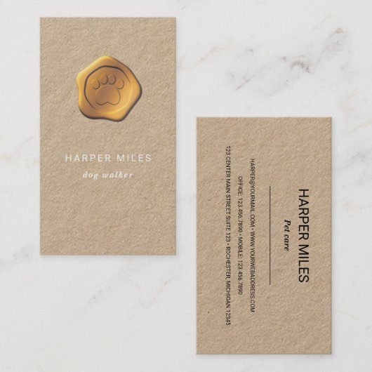 ドッグシ素朴ッター金ゴールドの足のろう印 名刺 (正面/裏面)