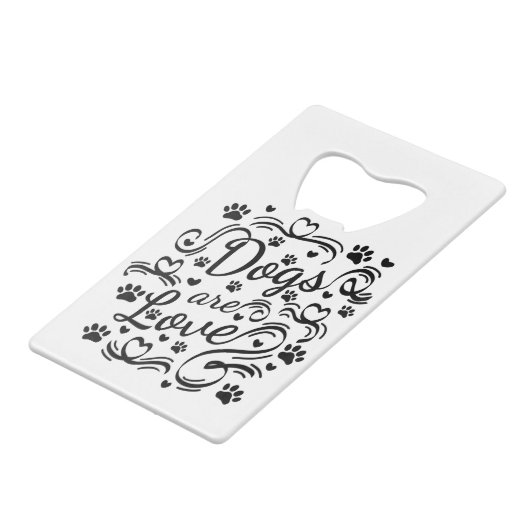 ドッグズアラブポーとハートタイポグラフィ クレジットカード栓抜き (正面アングル)