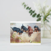 ドッグズパピースカエルヴィンテージイラストレーションハガキ ポストカード (スタンド正面)