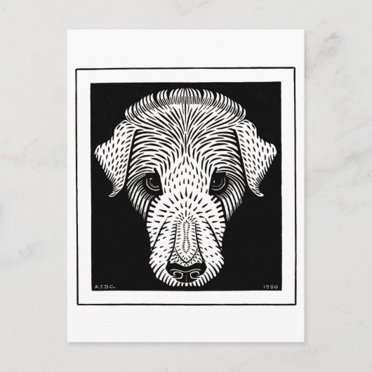 ドッグズヘッドバイジュリー・デ・グラグヴィンテージの木版画 ポストカード (正面)