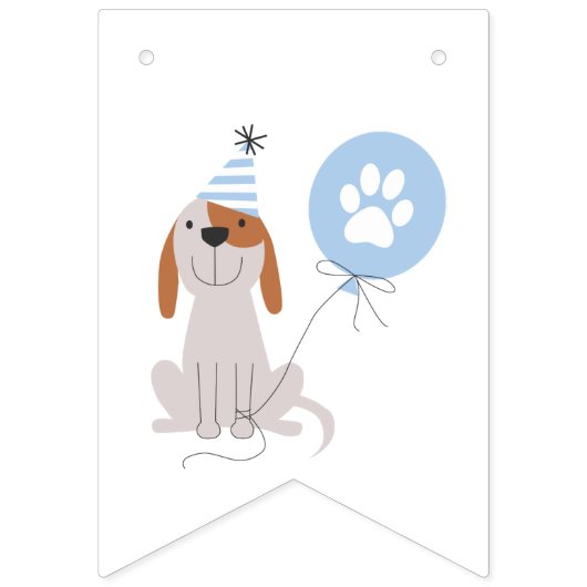 ドッグテーマブルーハッピーバースデーパーティー バンティングフラッグ (第1の旗)