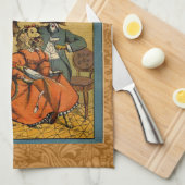 ドッグディナーパーティーヴィンテージドッグイラストレーション キッチンタオル (四つ折り)