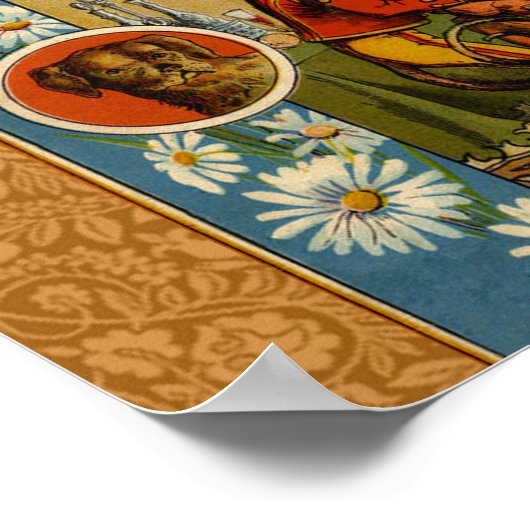 ドッグディナーパーティーヴィンテージドッグイラストレーション ポスター (角)