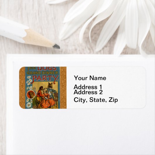 ドッグディナーパーティーヴィンテージドッグイラストレーション ラベル (インサイチュ)