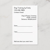 ドッグトレーナーアポイントメントリマインダーカード 予約カード (裏面)