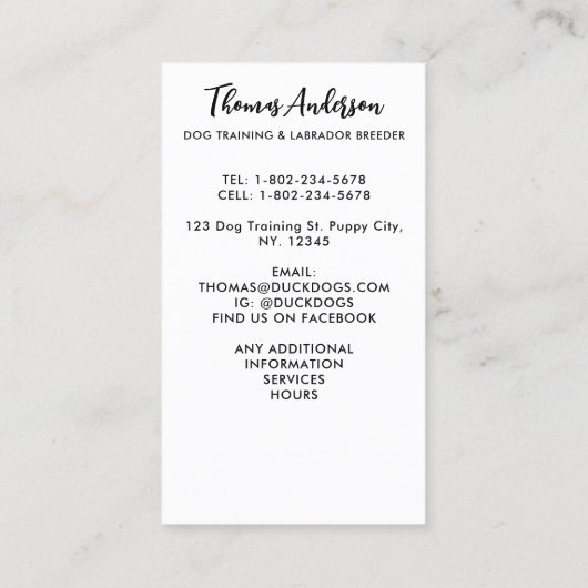 ドッグトレーナーラブラドールレトリエバーパピーペットシッター 名刺 (裏面)