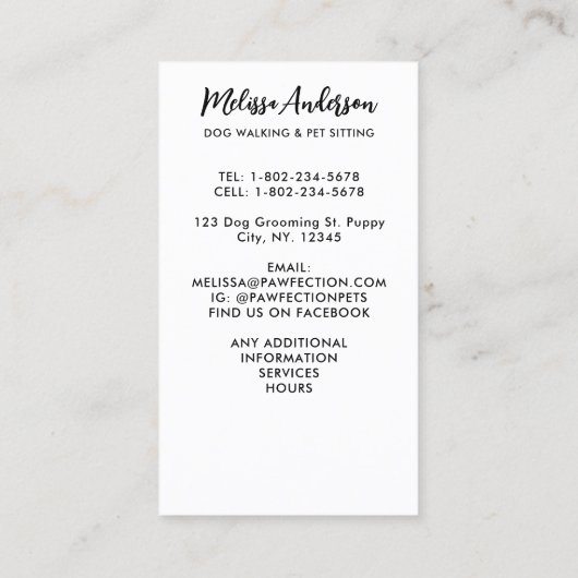 ドッグトレーニングペットシッターフローラかわいい子犬ラブラドール 名刺 (裏面)
