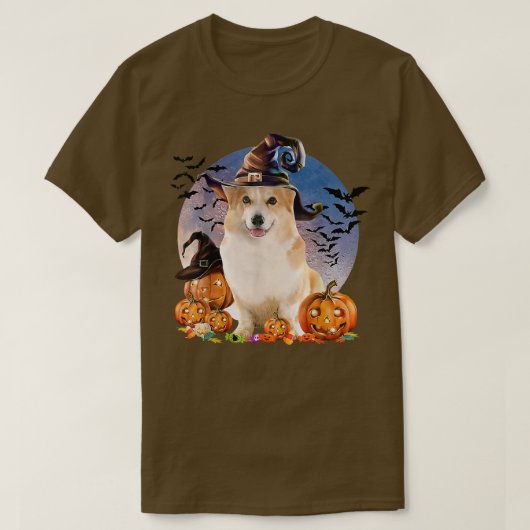 ドッグハロウィーンコーギハロウィーンのカボチャのちょうちんパンプキンムーン Tシャツ (デザイン正面)