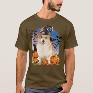 ドッグハロウィーンコーギハロウィーンのカボチャのちょうちんパンプキンムーン Tシャツ
