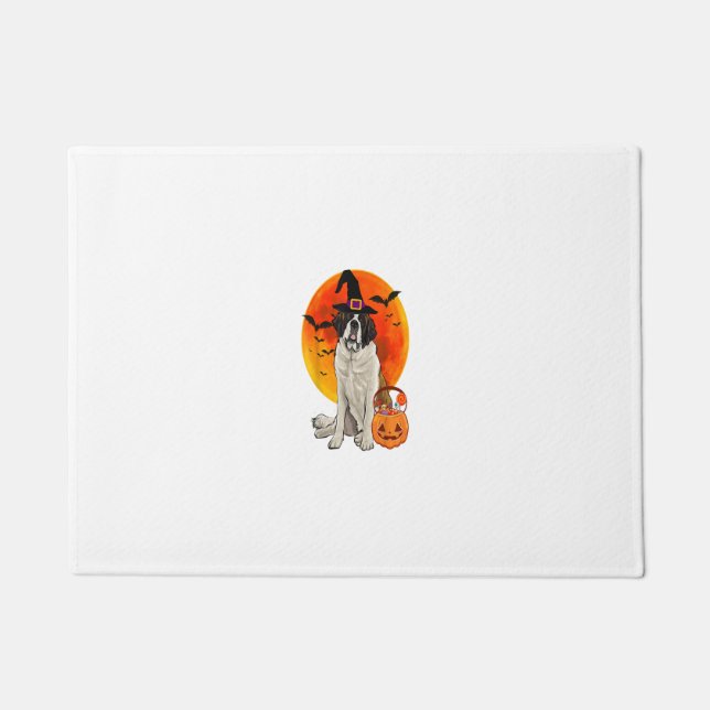 ドッグハロウィーンセントバーナードハロウィーンのカボチャのちょうちんパンプキン ドアマット (正面)