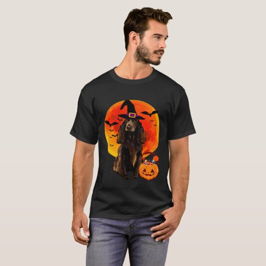 ドッグハロウィーンフィールドスパニエル犬ハロウィーンのカボチャのちょうちんパンプキン Tシャツ (正面フル)