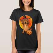 ドッグハロウィーンブラウンダックスシャントハロウィーンのカボチャのちょうちんパンプク Tシャツ (正面)