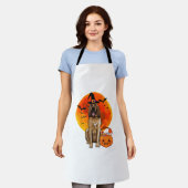 ドッグハロウィーンブラッドハウンドハロウィーンのカボチャのちょうちんパンプキンT- エプロン (着用した状態)