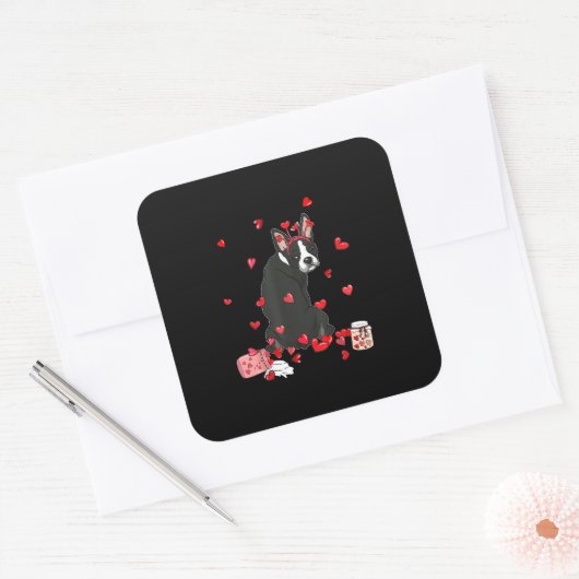 ドッグバレンタインデントキュートボストンテリアバレンタイン スクエアシール (封筒)