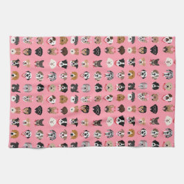 ドッグバレンタイン顔パターン キッチンタオル