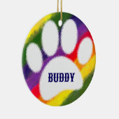 ドッグパウプリントレインボーウォーターカラー名前をカスタムする セラミックオーナメント (右)
