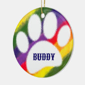 ドッグパウプリントレインボーウォーターカラー名前をカスタムする セラミックオーナメント (左)