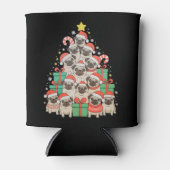 ドッグパグクリスマスツリークリスマスパパママ家族 缶クーラー (正面)