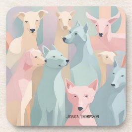 ドッグパターンパステルカラーズミニマルイラストレーション コースター