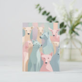 ドッグパターンパステルカラーズミニマルイラストレーション ポストカード (スタンド正面)