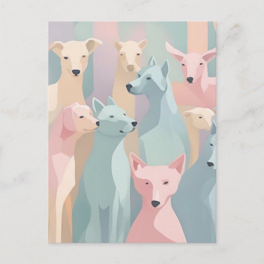 ドッグパターンパステルカラーズミニマルイラストレーション ポストカード (正面)