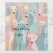 ドッグパターンパステルカラーズミニマルイラストレーション ワインラベル (シングルラベル)