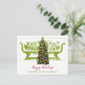 ドッグパックがソファに並ぶドッグウォーカーホリデーカード シーズンポストカード (スタンド正面)